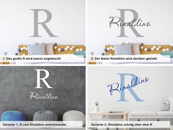 Verschiedene Anordnungen des Wandtattoos Rinaldino