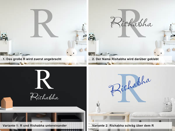 Verschiedene Anordnungen des Wandtattoos Rishabha