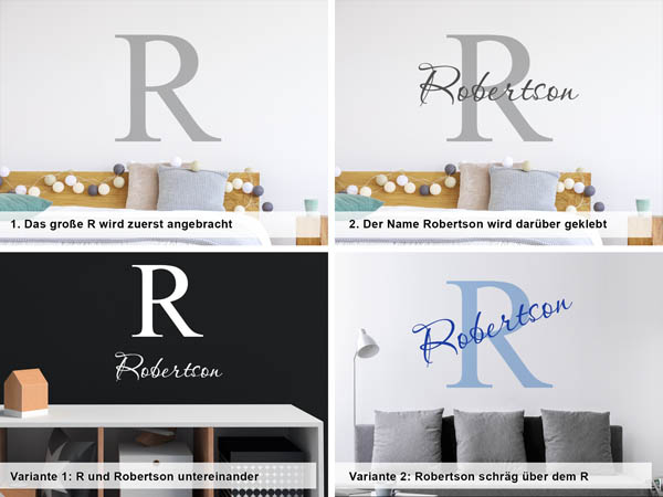 Verschiedene Anordnungen des Wandtattoos Robertson