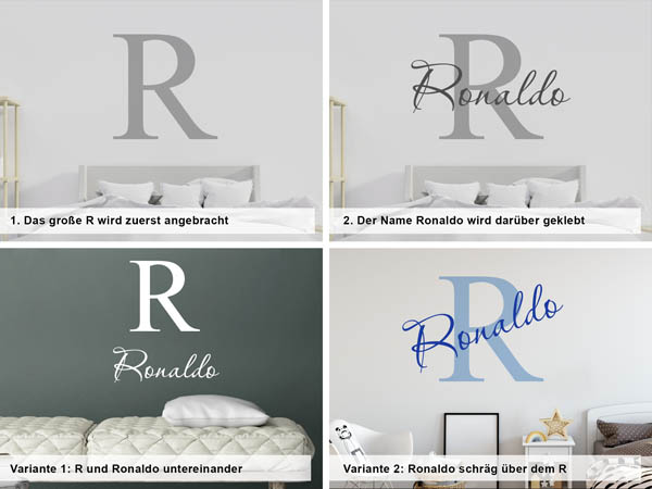 Verschiedene Anordnungen des Wandtattoos Ronaldo