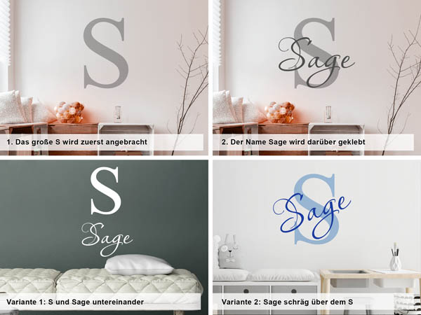 Verschiedene Anordnungen des Wandtattoos Sage