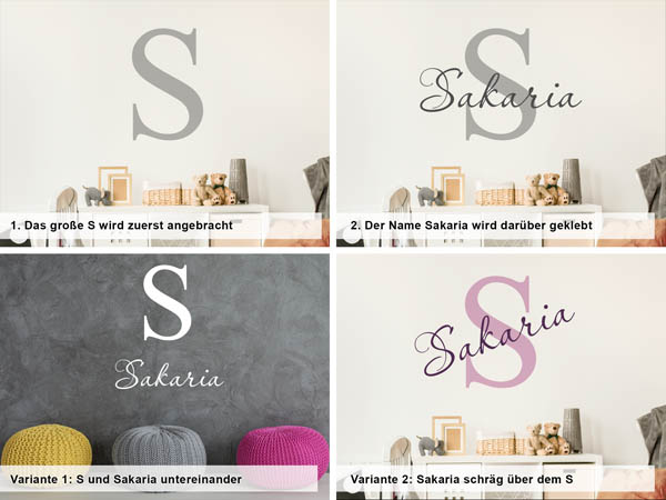 Verschiedene Anordnungen des Wandtattoos Sakaria