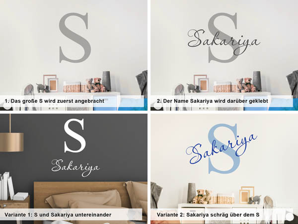 Verschiedene Anordnungen des Wandtattoos Sakariya