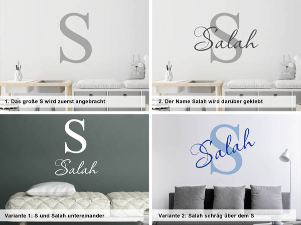 Verschiedene Anordnungen des Wandtattoos Salah