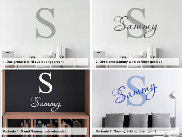 Verschiedene Anordnungen des Wandtattoos Sammy