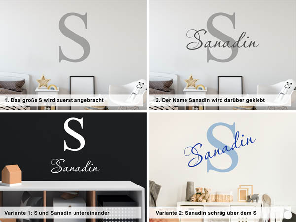 Verschiedene Anordnungen des Wandtattoos Sanadin