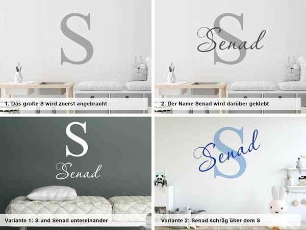 Verschiedene Anordnungen des Wandtattoos Senad