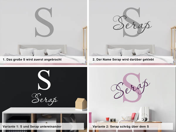 Verschiedene Anordnungen des Wandtattoos Serap