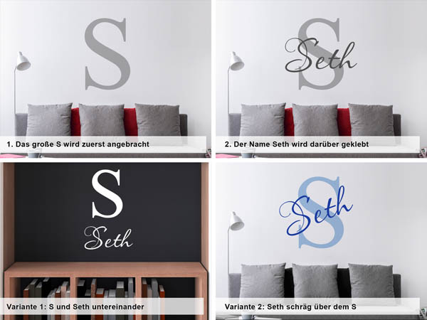 Verschiedene Anordnungen des Wandtattoos Seth