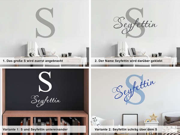 Verschiedene Anordnungen des Wandtattoos Seyfettin
