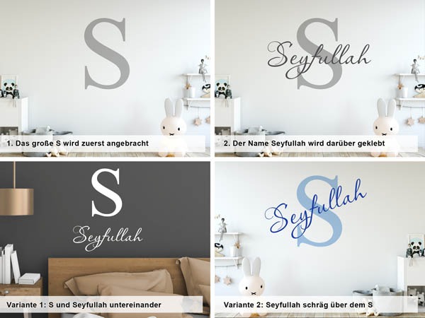 Verschiedene Anordnungen des Wandtattoos Seyfullah
