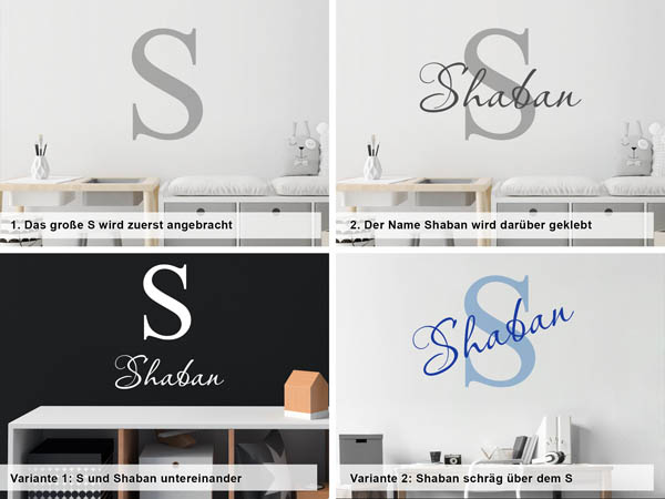 Verschiedene Anordnungen des Wandtattoos Shaban