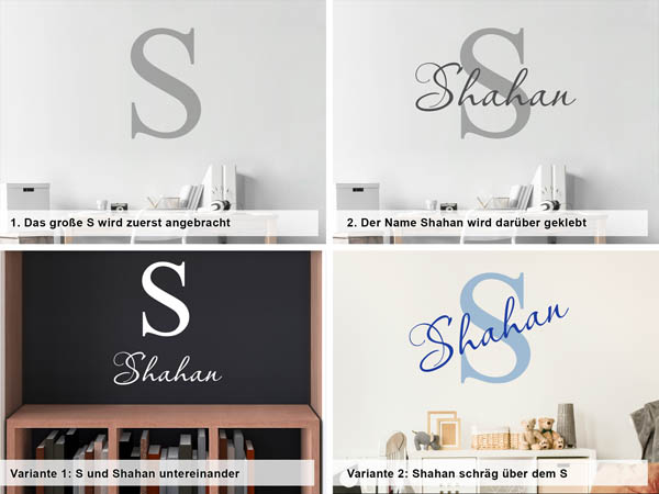 Verschiedene Anordnungen des Wandtattoos Shahan