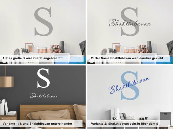 Verschiedene Anordnungen des Wandtattoos Shakthibavan