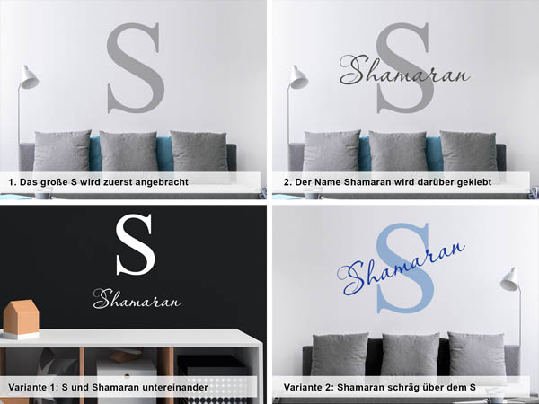 Verschiedene Anordnungen des Wandtattoos Shamaran