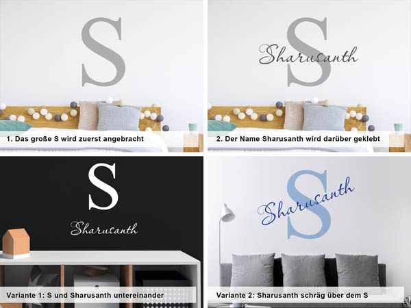 Verschiedene Anordnungen des Wandtattoos Sharusanth