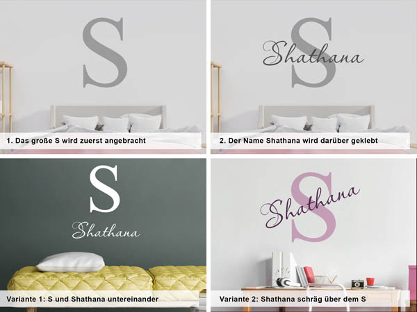 Verschiedene Anordnungen des Wandtattoos Shathana