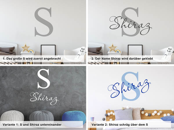 Verschiedene Anordnungen des Wandtattoos Shiraz