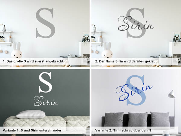 Verschiedene Anordnungen des Wandtattoos Sirin