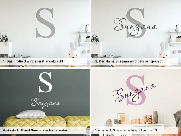 Verschiedene Anordnungen des Wandtattoos Snezana