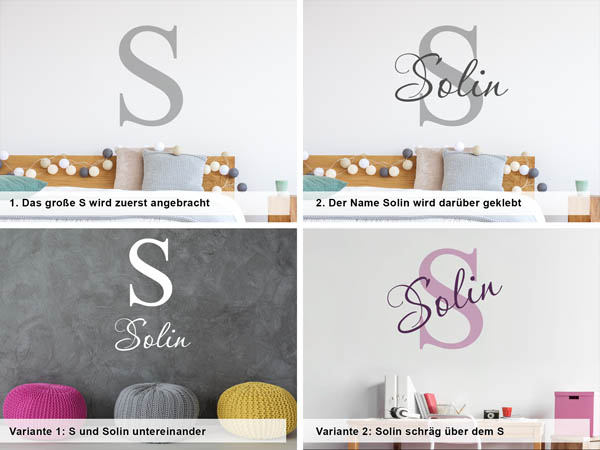 Verschiedene Anordnungen des Wandtattoos Solin