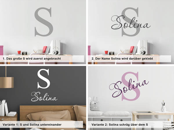 Verschiedene Anordnungen des Wandtattoos Solina