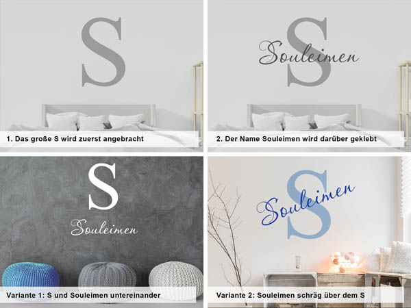 Verschiedene Anordnungen des Wandtattoos Souleimen