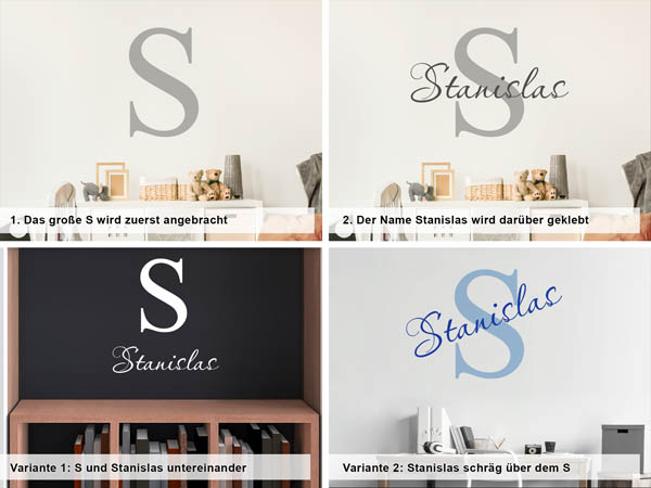 Verschiedene Anordnungen des Wandtattoos Stanislas