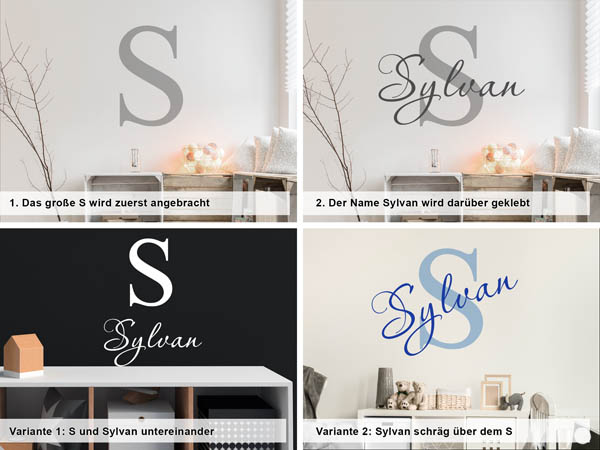 Verschiedene Anordnungen des Wandtattoos Sylvan