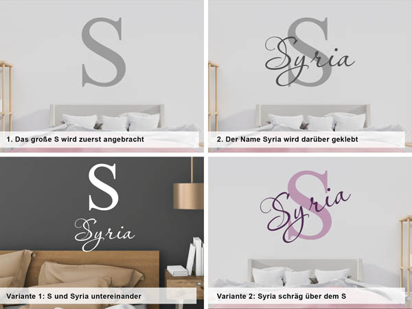 Verschiedene Anordnungen des Wandtattoos Syria