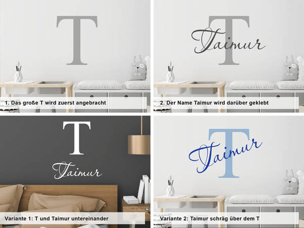 Verschiedene Anordnungen des Wandtattoos Taimur