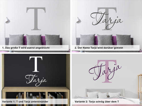 Verschiedene Anordnungen des Wandtattoos Tarja