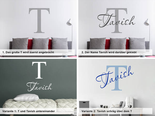 Verschiedene Anordnungen des Wandtattoos Tavish