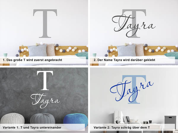 Verschiedene Anordnungen des Wandtattoos Tayra