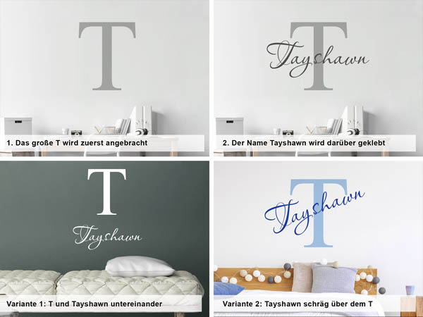 Verschiedene Anordnungen des Wandtattoos Tayshawn