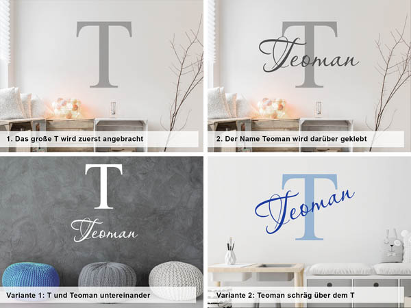 Verschiedene Anordnungen des Wandtattoos Teoman