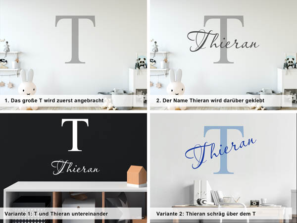 Verschiedene Anordnungen des Wandtattoos Thieran