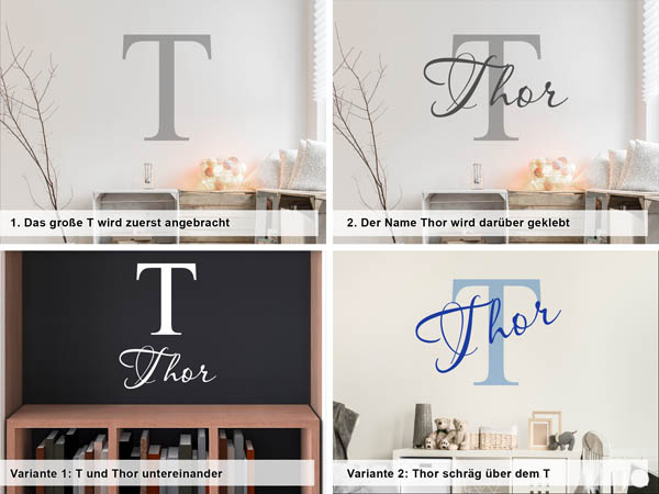 Verschiedene Anordnungen des Wandtattoos Thor