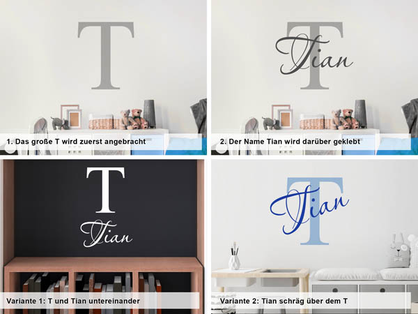 Verschiedene Anordnungen des Wandtattoos Tian