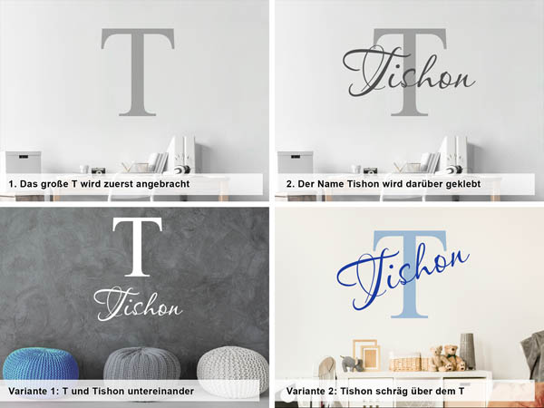 Verschiedene Anordnungen des Wandtattoos Tishon