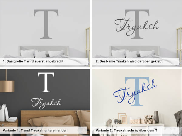 Verschiedene Anordnungen des Wandtattoos Tryaksh