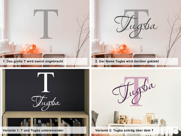 Verschiedene Anordnungen des Wandtattoos Tugba