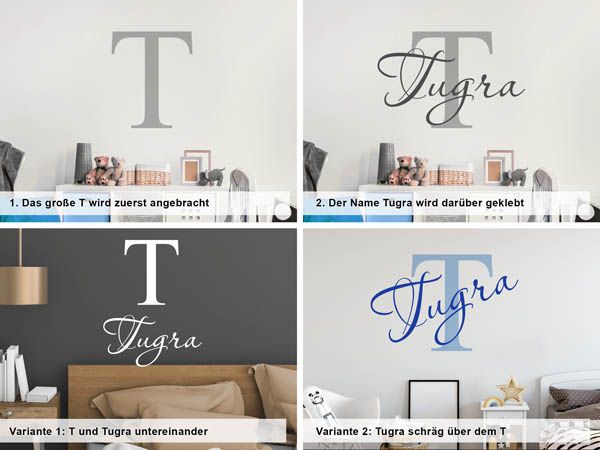 Verschiedene Anordnungen des Wandtattoos Tugra