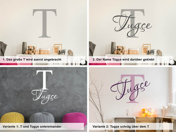 Verschiedene Anordnungen des Wandtattoos Tugçe
