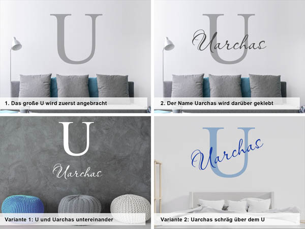Verschiedene Anordnungen des Wandtattoos Uarchas
