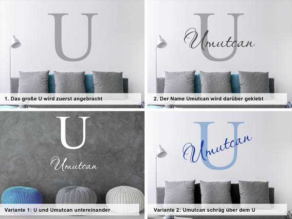 Verschiedene Anordnungen des Wandtattoos Umutcan