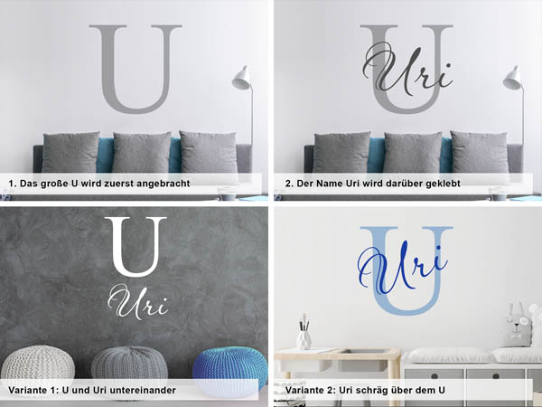 Verschiedene Anordnungen des Wandtattoos Uri