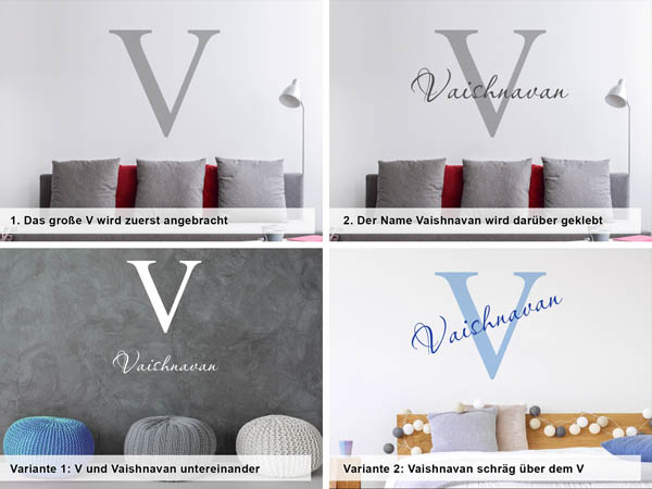 Verschiedene Anordnungen des Wandtattoos Vaishnavan