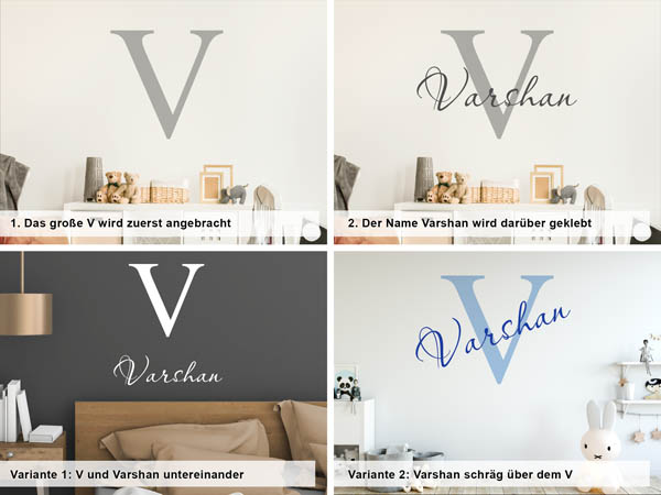 Verschiedene Anordnungen des Wandtattoos Varshan