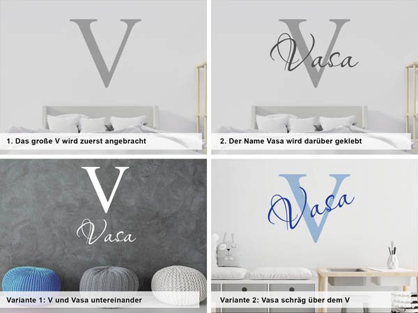 Verschiedene Anordnungen des Wandtattoos Vasa